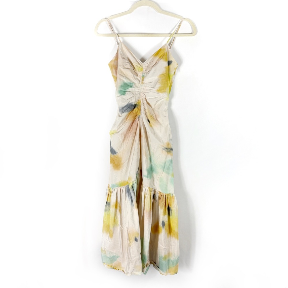 A.L.C. Lindsey Midi Dress Cream Watercolor Tie Dye Sleeveless Pockets Sz 0 - Picture 7 of 14